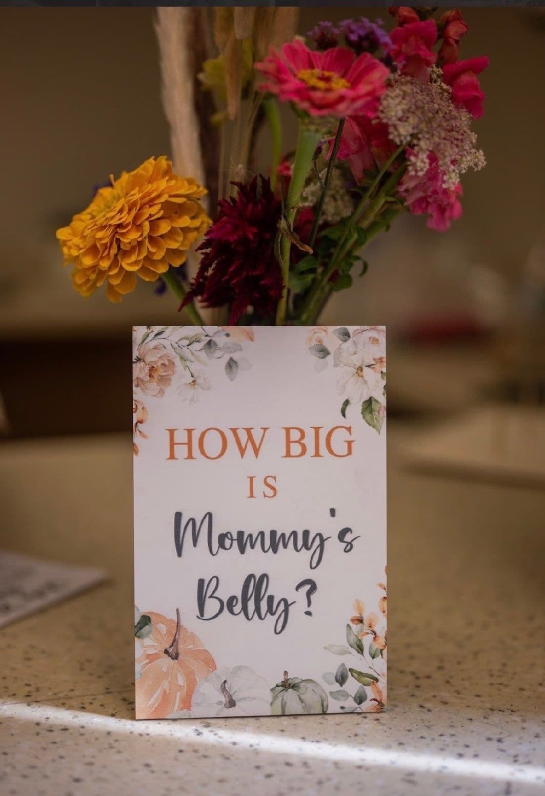 "How Big Is Mommy's Belly?" baby shower game sign with fall florals by MollyBoo Events