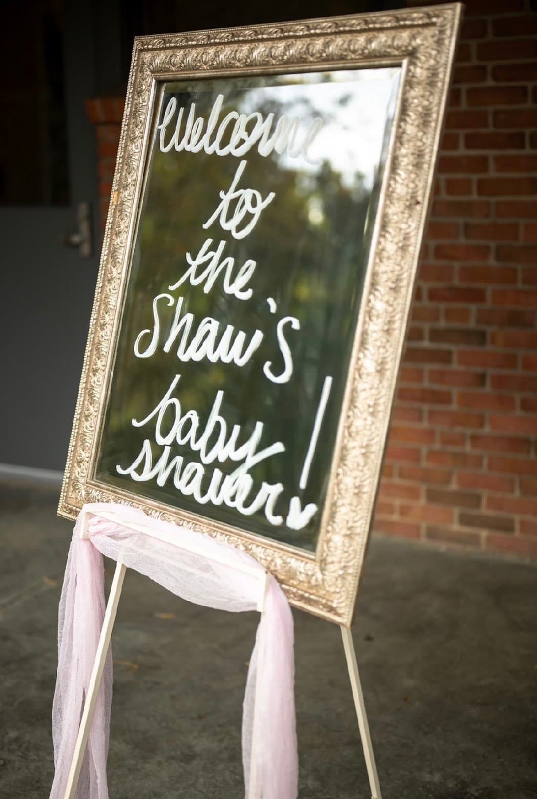 Beautifully styled event setup with custom mirror display by MollyBoo Events, event planner in Toledo, Ohio
